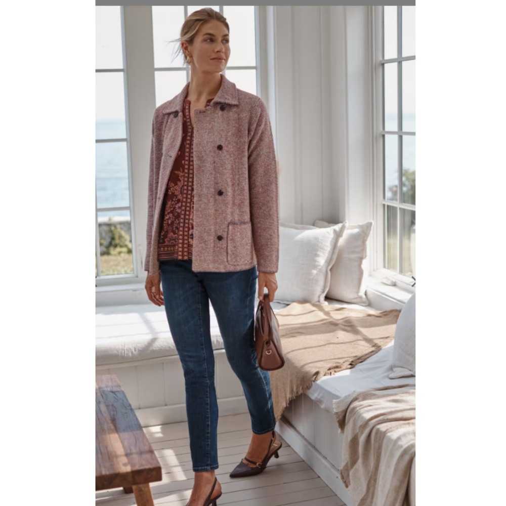 J. Jill Womens Tweed Purple Double Breasted Sweater-Jacket Large Office Workwear